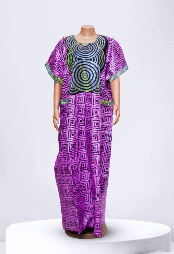 Purple Square Pattern Adire kampala Long Gown