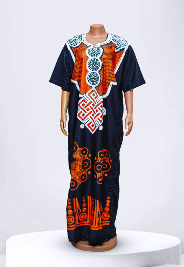 Burnt Orange Pattern Adire Kampala Long Gown