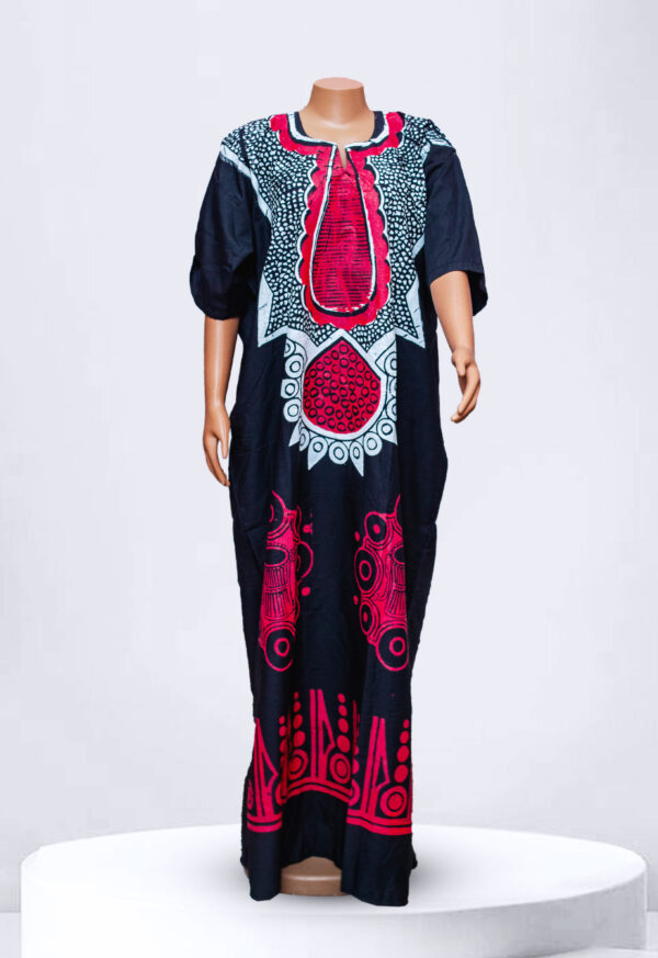 Red Pattern Adire Kampala Long Gown