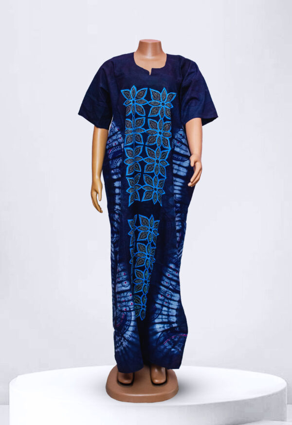 Blue Pattern Adire Kampala Long Gown