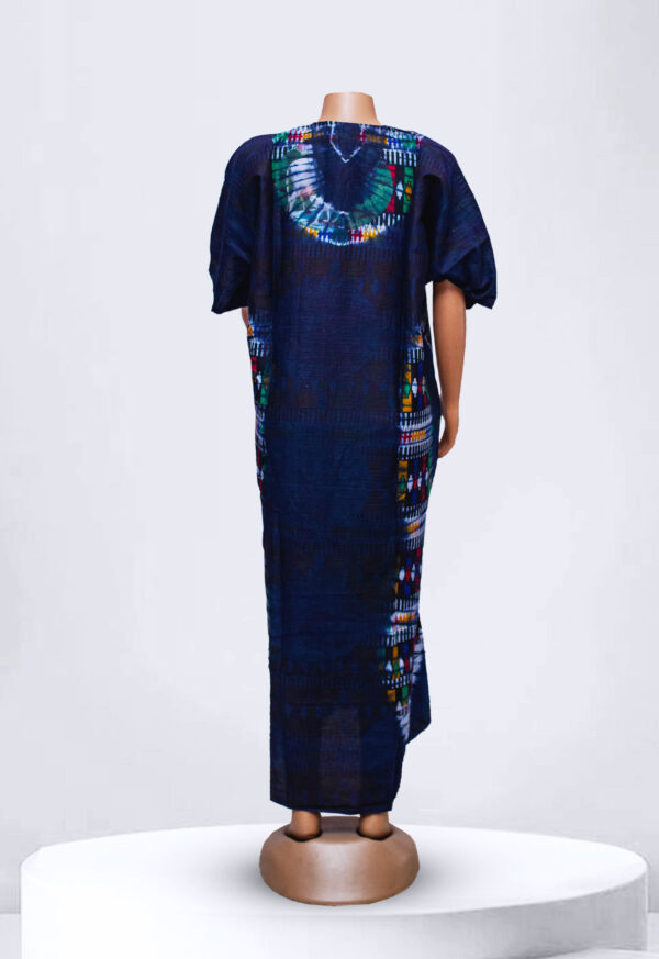 Green  Square Pattern Adire Kampala Long Gown - Image 2