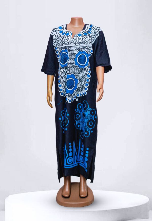 Blue/White Pattern Adire Kampala Long Gown