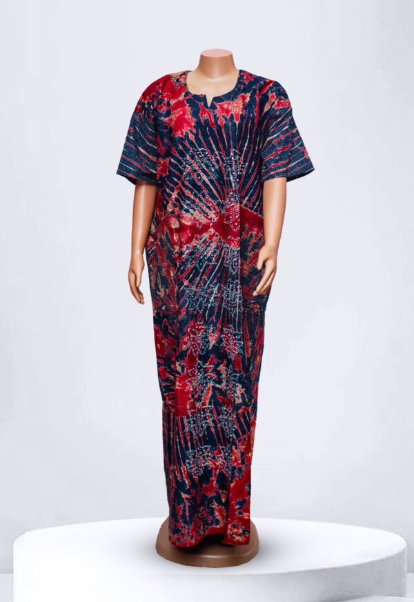 Red Tie and Dye design Patter Adire Kampala Long Gown