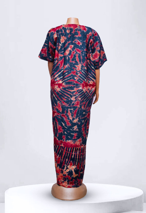 Red Tie and Dye design Patter Adire Kampala Long Gown - Image 2