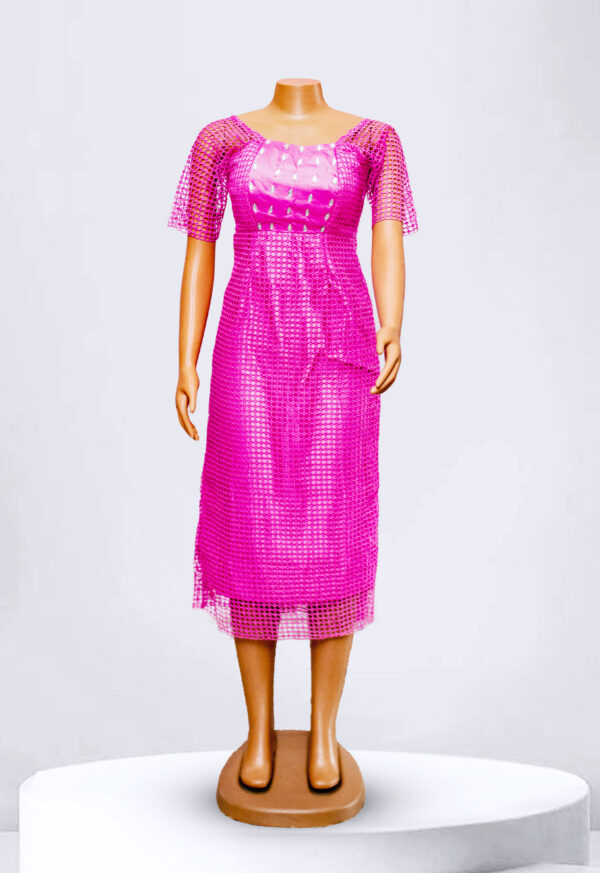 Hot Pink Lace Sleeve lace Maxi Dress