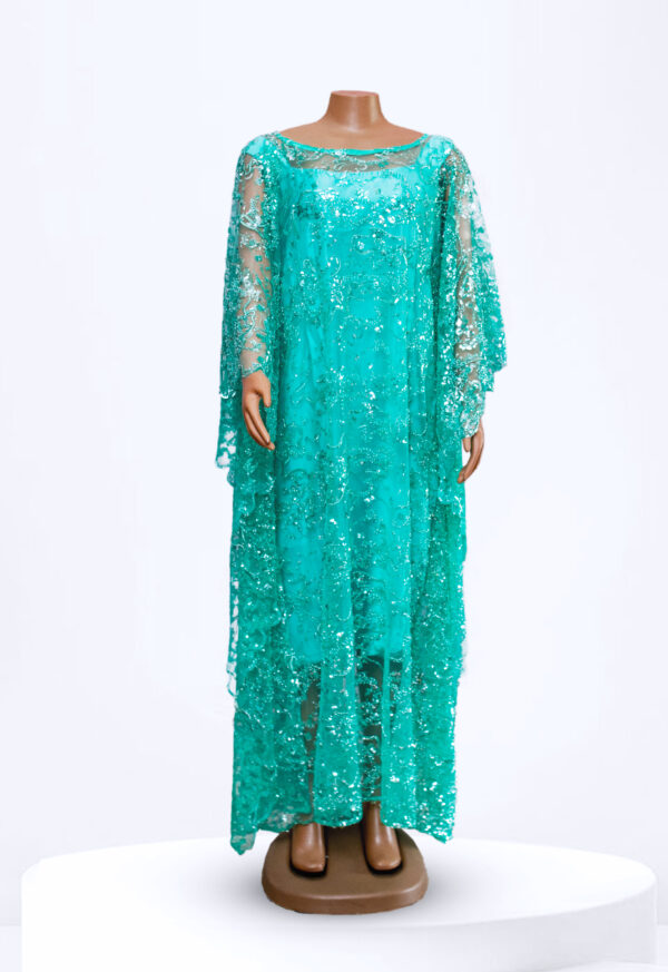 Turquoise Lace Maxi Dress With Inner