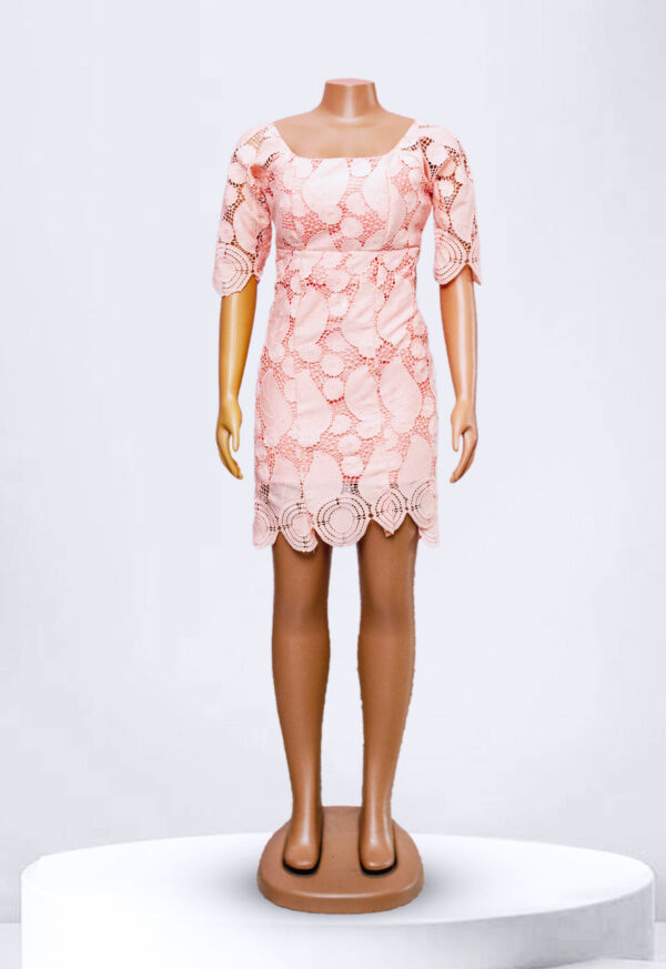 Spring Peach Lace Short Dress