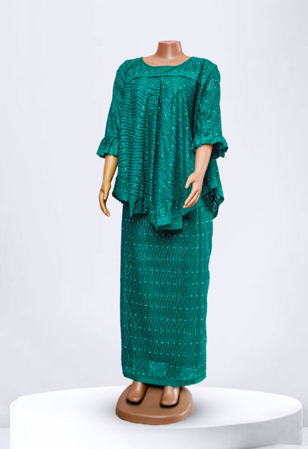 Elegant Forest Green Maxi Skirt & Blouse