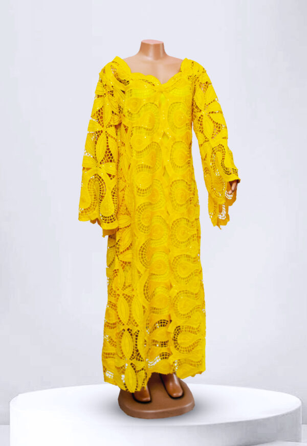 Long Sleeved Yellow Lace Maxi Gown