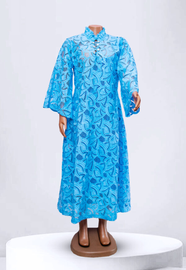 Sky Blue Long Sleeved Closed Chest Maxi Dress