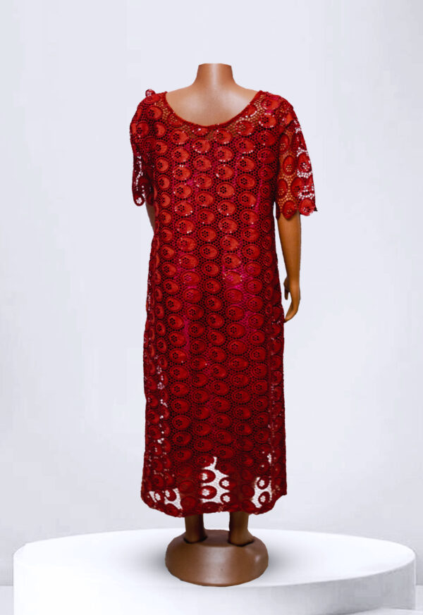 Brown Lace Short Sleeve Maxi Dress With Inner - Image 2