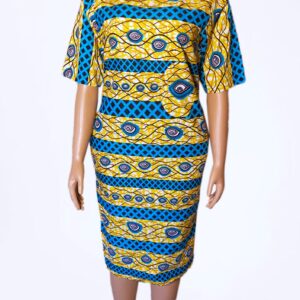 Ankara Short gown (Gold/Blue)