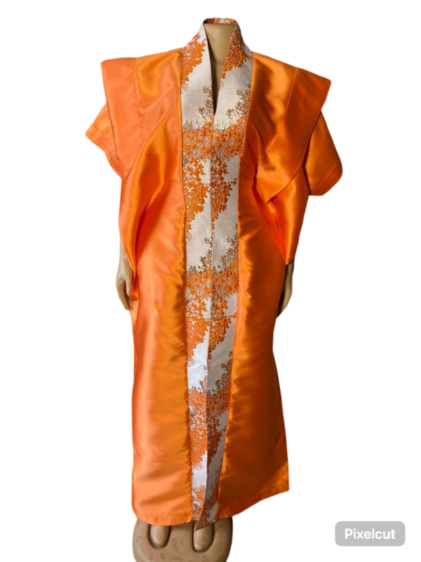 Kaftan Bubu With Pleated Shoulder and Tight Waist (Orange)