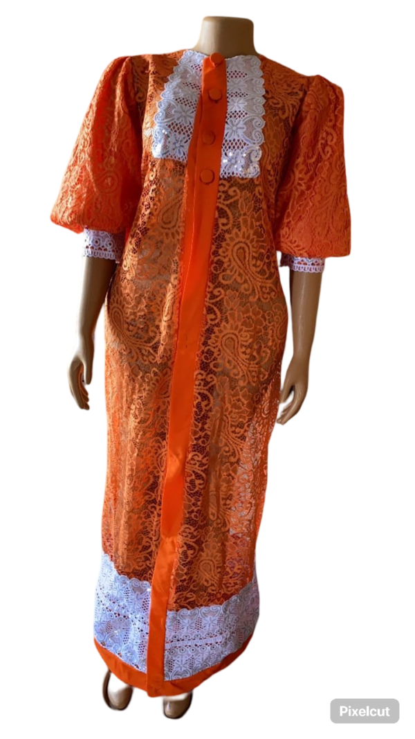 African Women in Lace Kimono Jacket (Orange)