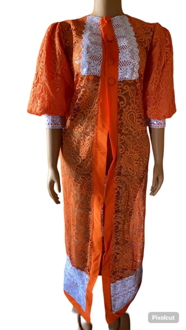 African Women in Lace Kimono Jacket (Orange) - Image 2